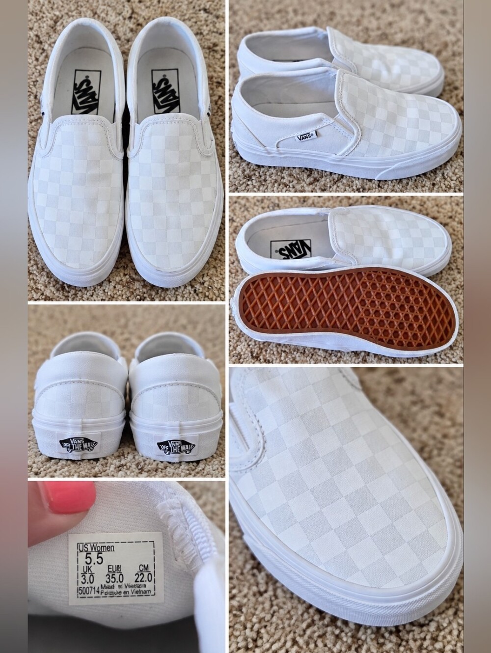 Vans Classic Slip-On Checkerboard – White – Women’s Size 5.5